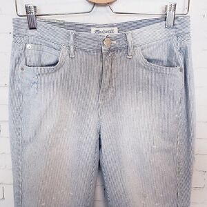 Madewell Hickory Stripe Jeans Size 25 Blue White Distressed Slim Straight